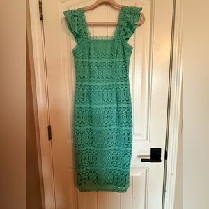 EUC ANTONIO MELANI Teal Lace Midi Dress